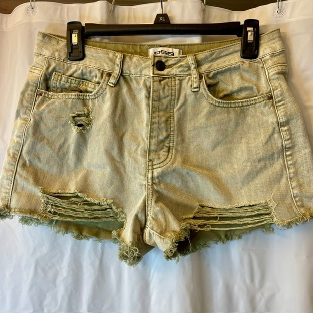 RSQ (Tilly's) Distressed Olive Tint Denim‎ Cutoff Shorts Grunge Cheeky Sz 30 (L)